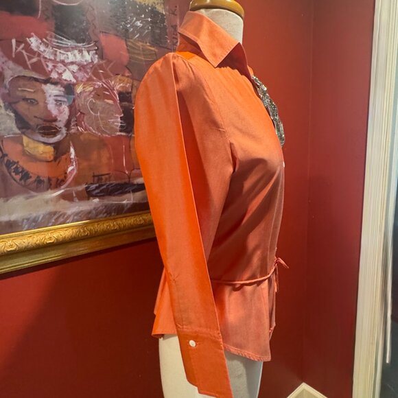 Vibrant orange ¾ long-sleeve tailor-made shirt, - Picture 4 of 10